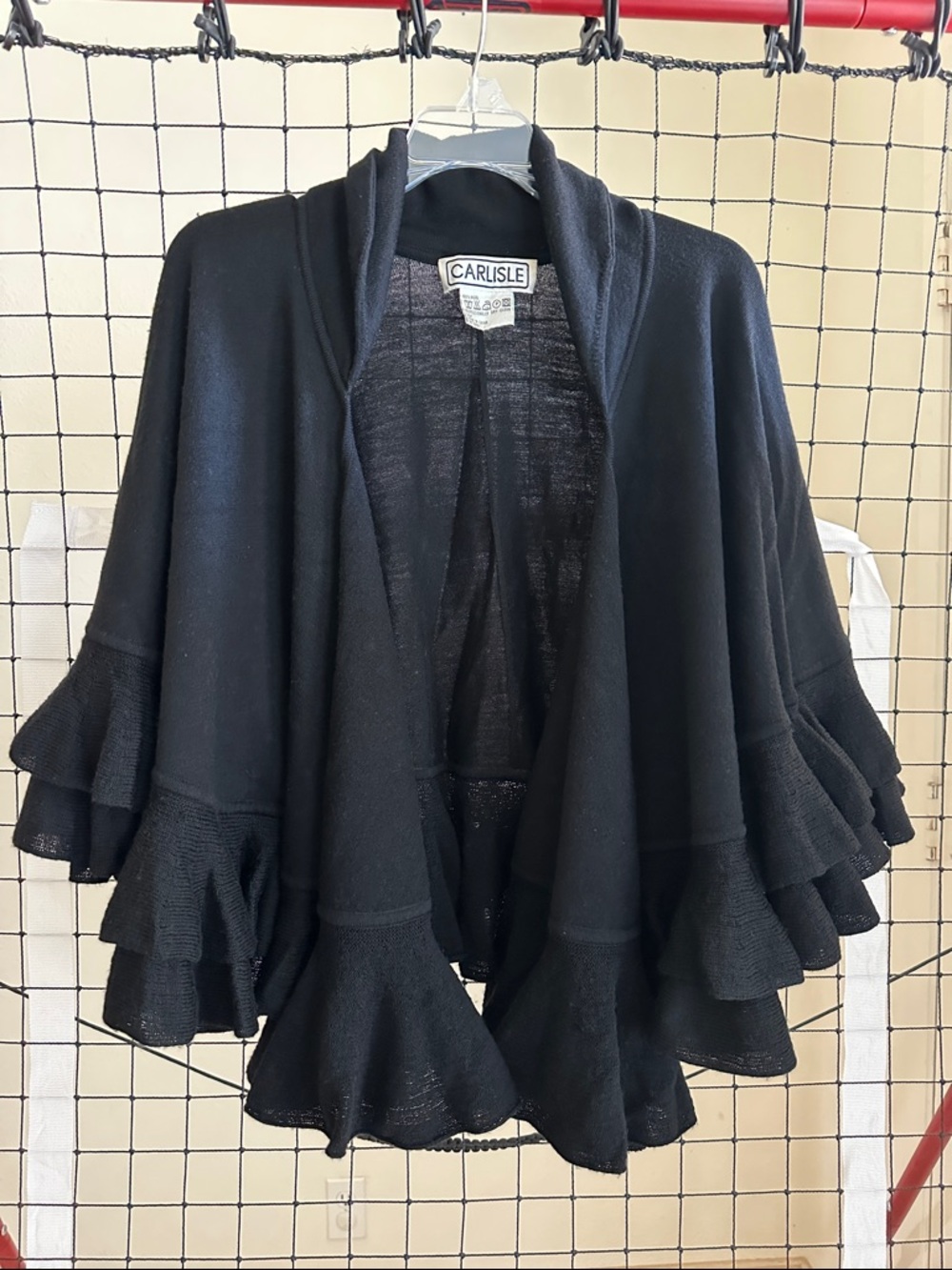 Carlisle Black Ruffle-Sleeve Open Poncho Cardigan
